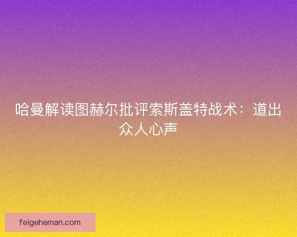 哈曼解读图赫尔批评索斯盖特战术：道出众人心声